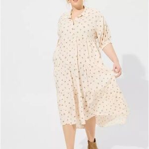NWT Torrid Maxi Dress Tiered Shirt Dress Hi Low Floral Challis Torrid Size 1